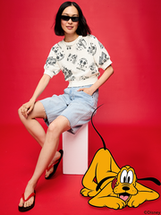 Old Navy x Disney Mickey Mouse Short-Sleeve Cropped Raglan Fleece Sweatshirt for Women - Navy Blue Print