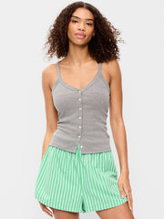 Button-Front Cami Tank Top - Dark Heather Grey