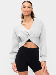 Bounce Fleece Long-Sleeve Twist-Front Top - Heather Gray