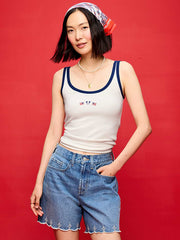 Old Navy x Disney Mickey Mouse Ribbed Scoop-Neck Tank Top for Women - Sea Salt