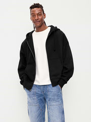 Oversized Heavyweight Full-Zip Rotation Hoodie - Black Jack