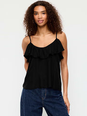 Ruffle-Front Tank Top - Black Jack