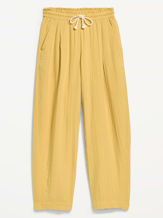 High-Waisted Crinkle Gauze Barrel Ankle Pants - Sandstorm