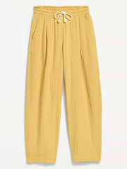 High-Waisted Crinkle Gauze Barrel Ankle Pants - Sandstorm