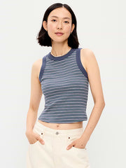 Snug Crop Ribbed Ringer Tank Top - Navy Stripe