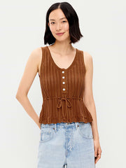 Seaside Cotton Pointelle Peplum Tank Top - Redwood Burl