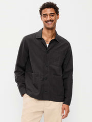 Linen-Blend Chore Jacket - Black