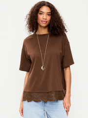 Oversized Lace Hem T-Shirt - Coco de mer