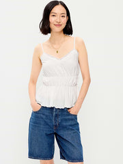 Lace-Trim Smocked-Waist Tank Top - Calla Lily White