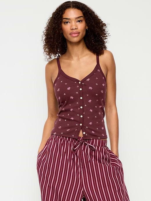 Button-Front Cami Tank Top - Red Floral