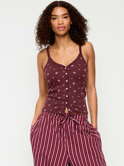 Button-Front Cami Tank Top - Red Floral