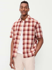 Loose Fit Textured Plaid Pocket Shirt - Emberglow Plaid