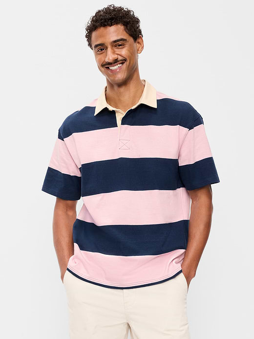 Striped Rugby Polo - Rose Pink Stripe