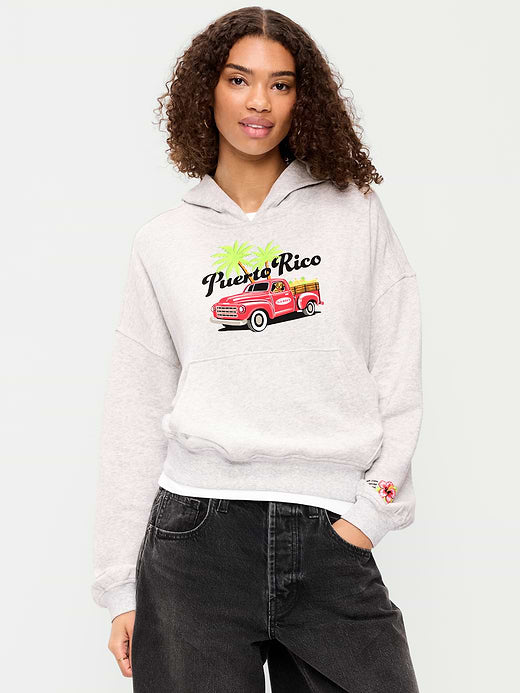 Oversized Pullover Graphic Hoodie Sweatshirt - Faux-Heather Gray