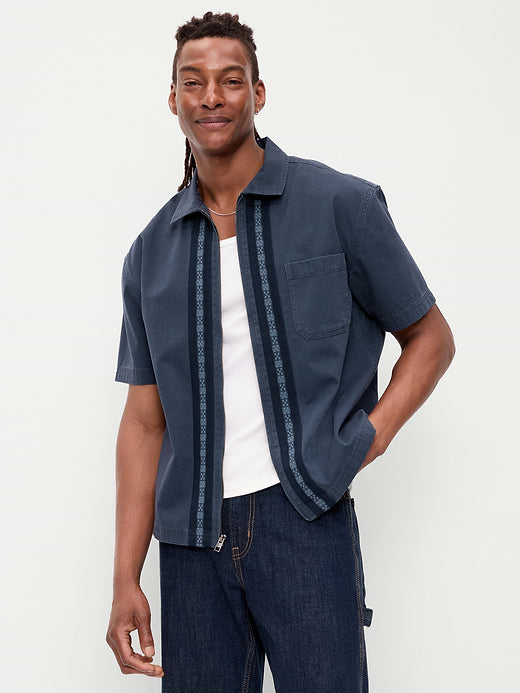 Loose Full-Zip Twill Workwear Shirt - Dusk Navy