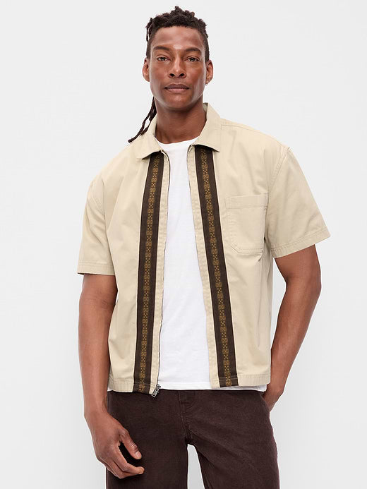 Loose Full-Zip Twill Workwear Shirt - A Stone's Throw