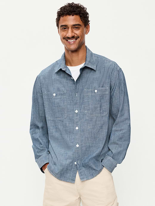 Loose Fit Chambray Workwear Shirt - Chambray
