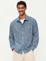 Loose Fit Chambray Workwear Shirt - Chambray