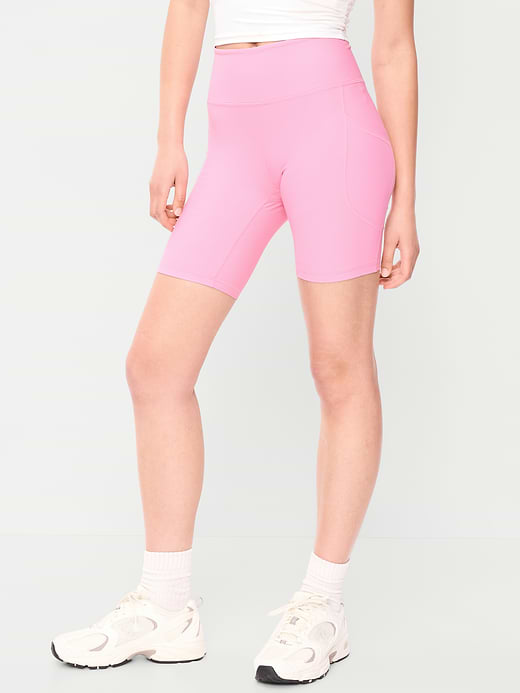 High-Waisted PowerSoft Biker Shorts -- 8-inch inseam - Sweet Sixteen