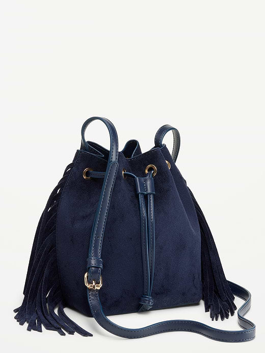 Drawstring Fringe Bucket Bag - Volcanic Glass