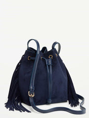 Drawstring Fringe Bucket Bag - Volcanic Glass