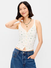 Button-Front Cami Tank Top - White Floral