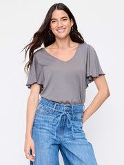 V-Neck Flutter Sleeve Top - Shooting Star