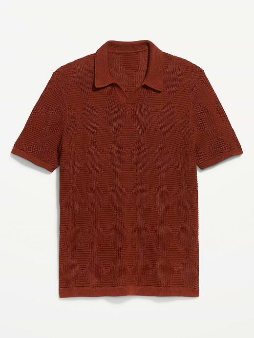 Mixed-Stitch Polo Sweater - Russet Brown