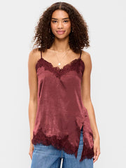 Asymmetrical Lace-Trim Cami Top - Red Lacquer