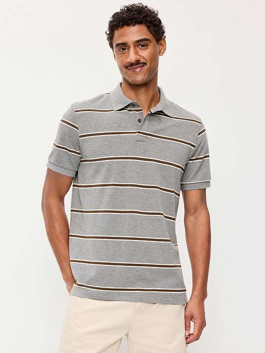 Classic Fit Pique Polo - Gray Stripe