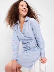 Wrap Mini Shirt Dress - Blue Stripe