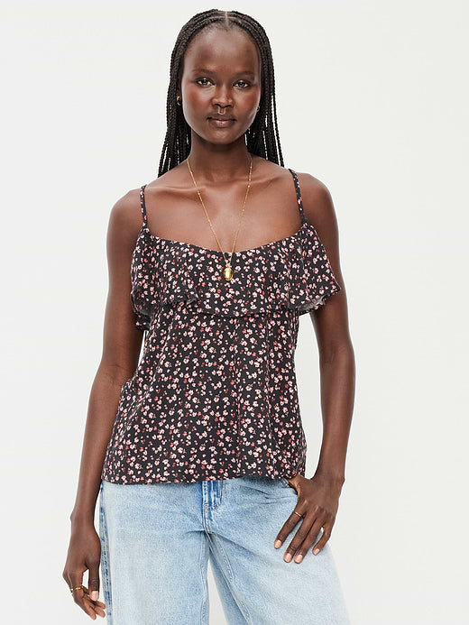 Ruffle-Front Tank Top - Pink Floral