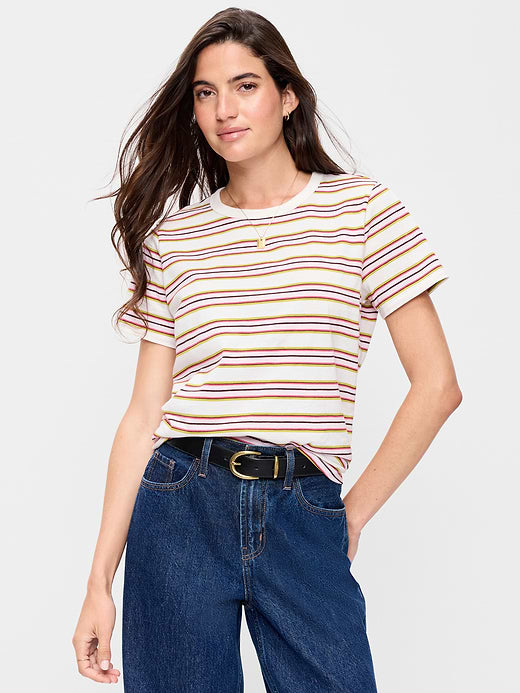 EveryWear Crew-Neck Striped T-Shirt - Pink Multi-Stripe