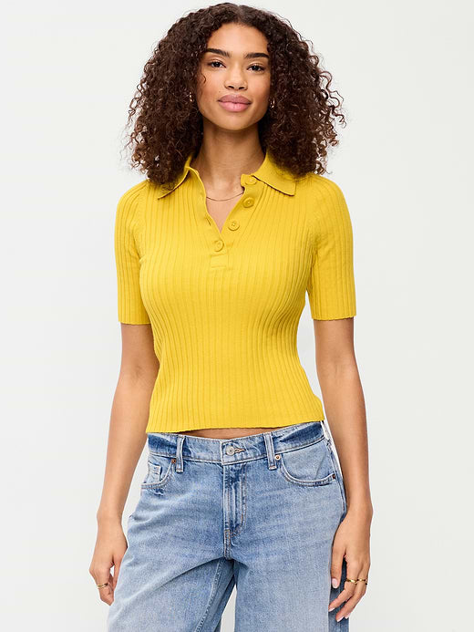Short-Sleeve Ribbed Polo - Golden Glow