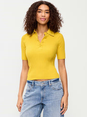 Short-Sleeve Ribbed Polo - Golden Glow