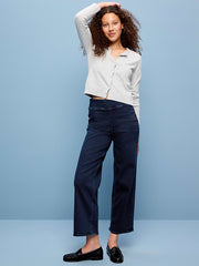 High-Waisted Weekender Pull-On Crop Wide-Leg Jeans - Isabella Turquoise