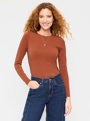 Hug Double-Layer Crew-Neck Long-Sleeve Top - Apple Cinnamon