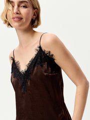 Asymmetrical Lace-Trim Cami Top - Earthen
