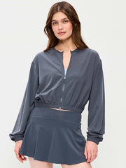 Zip-Front Cropped Tennis Jacket - Dusk Navy