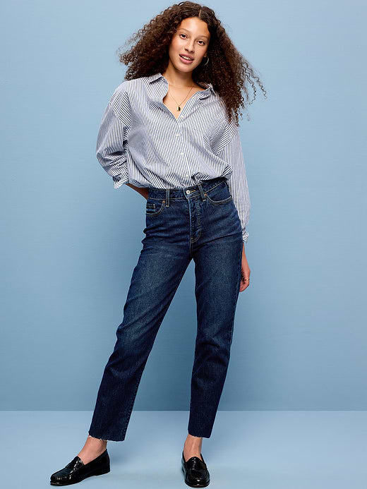 High-Waisted Button-Fly OG Straight Ankle Jeans - Button-Fly Dark Wash