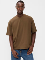 Oversized Heavyweight Garment-Washed T-Shirt - Dark Walnut Brown