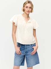 Short-Sleeve Embroidered Trousseau Top - Sea Salt