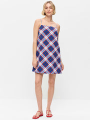 Strappy Mini Shift Dress - Blue Plaid