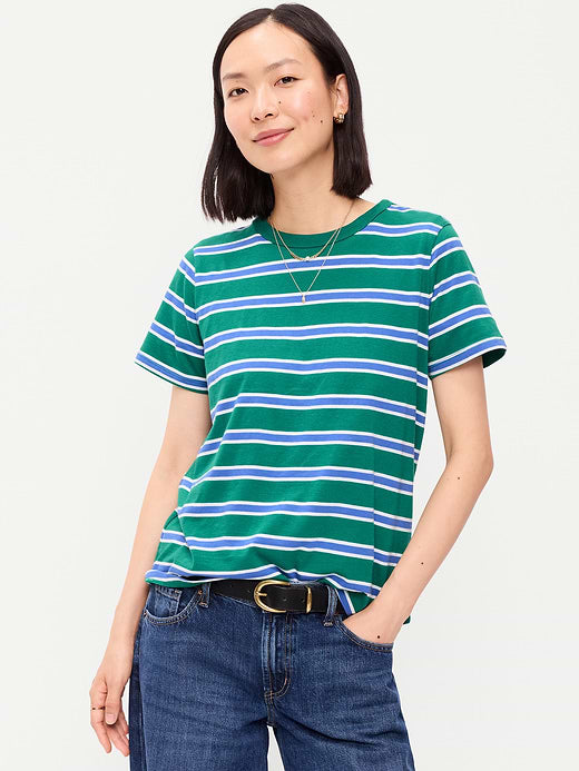 EveryWear Crew-Neck Striped T-Shirt - Blue/Green Stripe