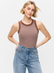 Snug Crop Ribbed Ringer Tank Top - Earth Brown Stripe