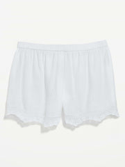 High-Waisted Lace-Trim Shorts - White Lilies