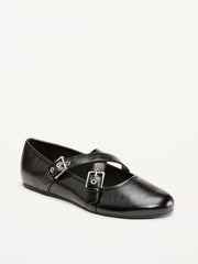 Buckle-Strap Mary Jane Ballet Flats for Women - Black Jack