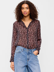 Sheer Chiffon Button-Down Shirt - Pink Floral