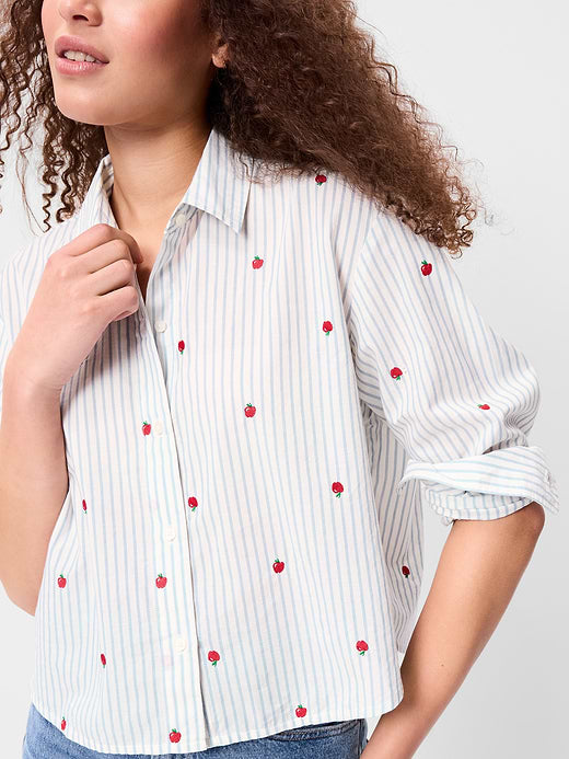 Cropped Button-Down Shirt - Apple