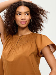 Short-Sleeve Embroidered Trousseau Top - Redwood Burl
